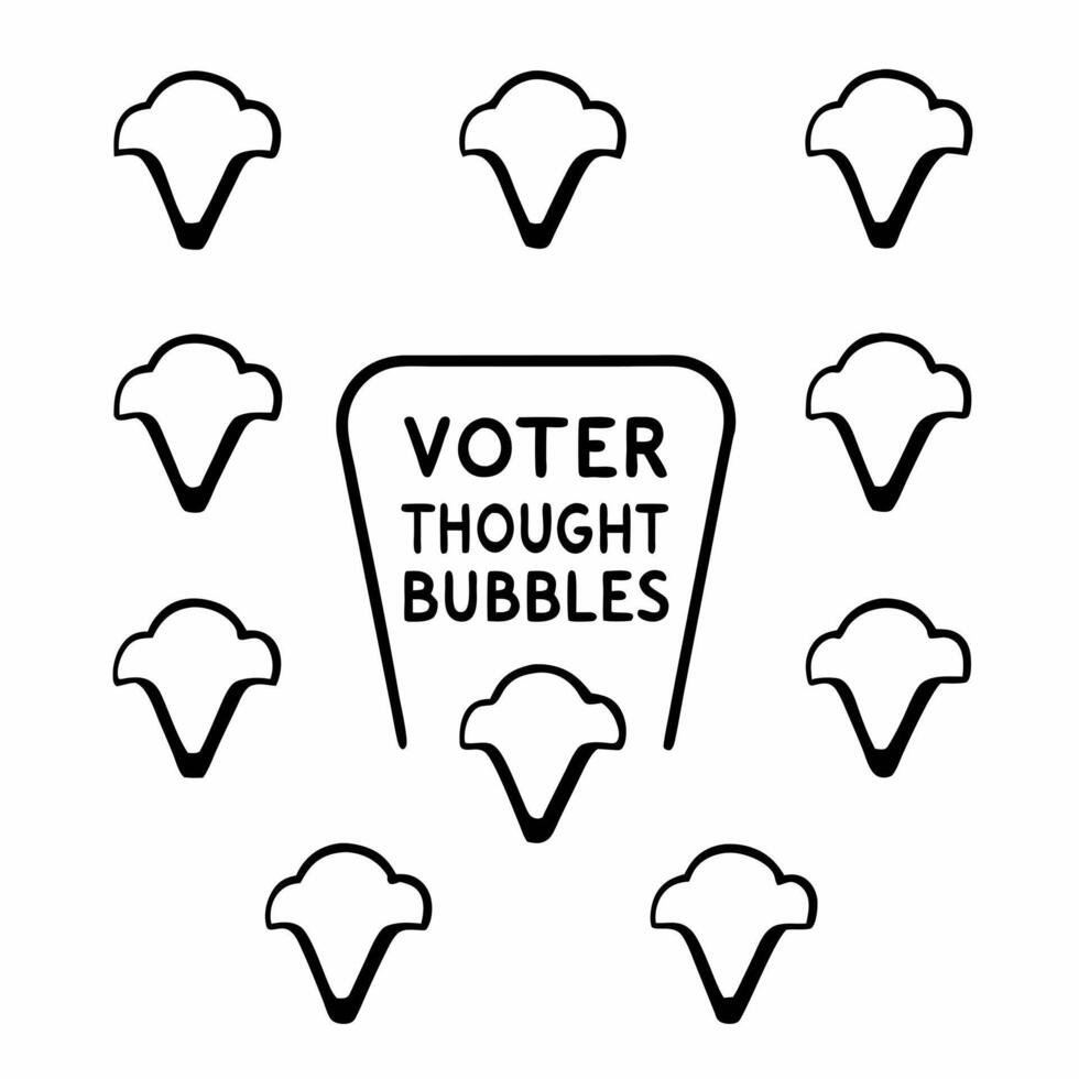 Flat Soaring campaign slogan with voter thought bubbles concept as Close up of a campaign slogan soaring upwards leaving a trail of voter thought bubbles in its wake Camera tracks Square Square vector