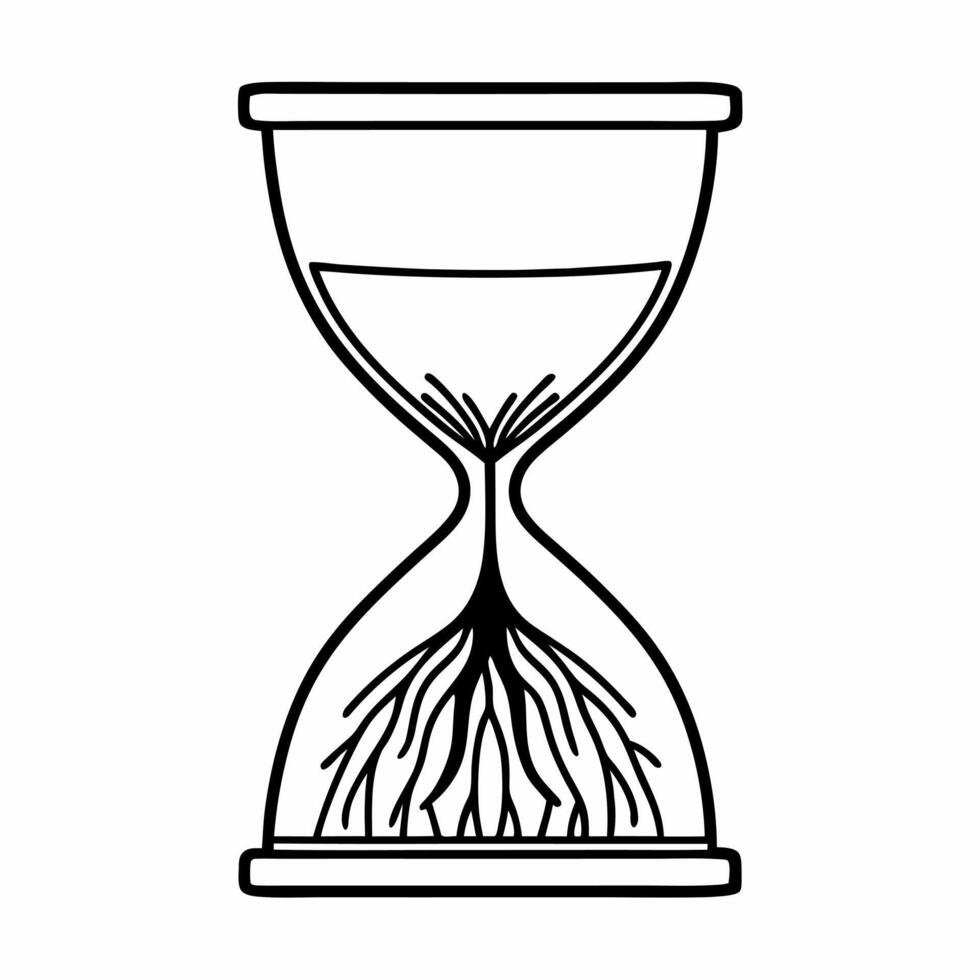 Flat Soft Abstract Hourglass with Growing Roots concept as An hourglass with roots growing from the bottom amid bokeh effects symbolizes time sensitive growth achieved through comm Square Square vector