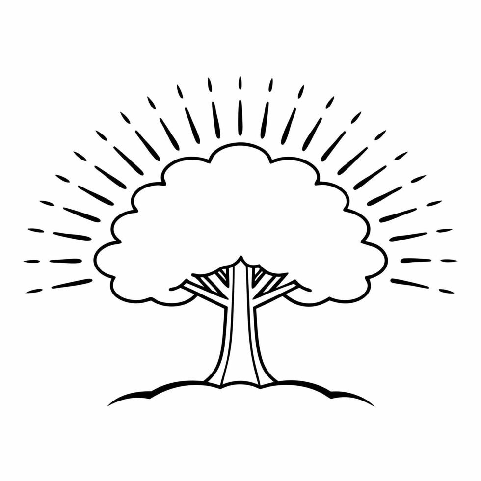Flat Soft Abstract Hands Reaching Toward a Tree concept as Silhouetted hands reach toward a glowing tree with bokeh effects symbolizing community growth through compromise in ESG n Square Square vector
