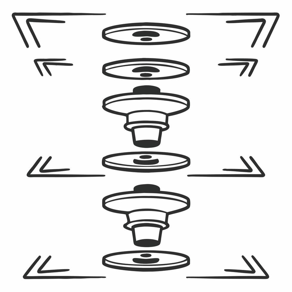 Flat Soft focus campaign button production line concept as Wide shot of a blurred campaign button production line Camera slowly tracks along the line revealing different stages of Square Square vector