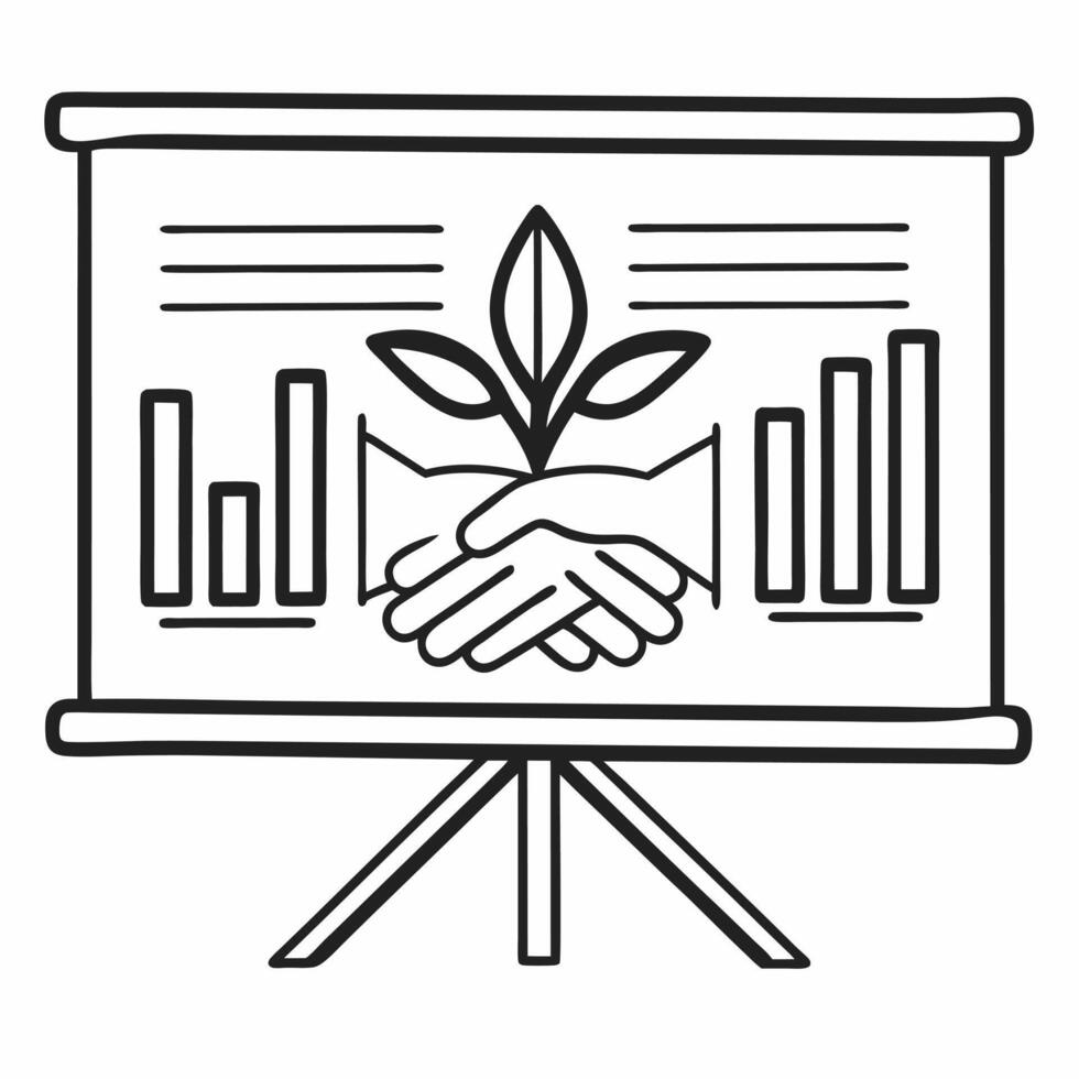 Flat Soft focus handshake with sprouting seedling concept as Close up of two hands shaking in soft focus with a seedling sprouting from between their palms Camera slowly zooms out Square Square vector