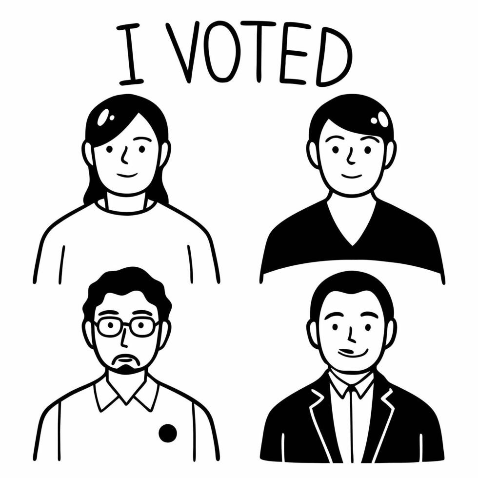 Flat Voters taking ballot selfies concept as Series of shots showing people of various ages and backgrounds taking selfies with their I Voted stickers or outside polling places Ca Square Square vector