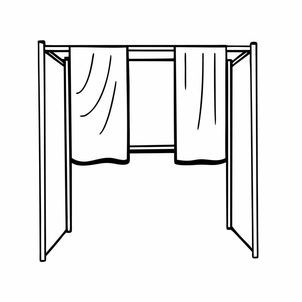 Flat Voting booth frame with policy curtains concept as Medium shot of a voting booth frame with curtains displaying various policy areas Camera slowly pans across the curtains re Square Square vector