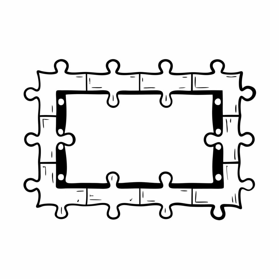 Flat White puzzle piece frame concept as Wide shot of a frame made of white puzzle pieces fitting together Camera follows the connections between pieces suggesting unity Represen Square Square vector