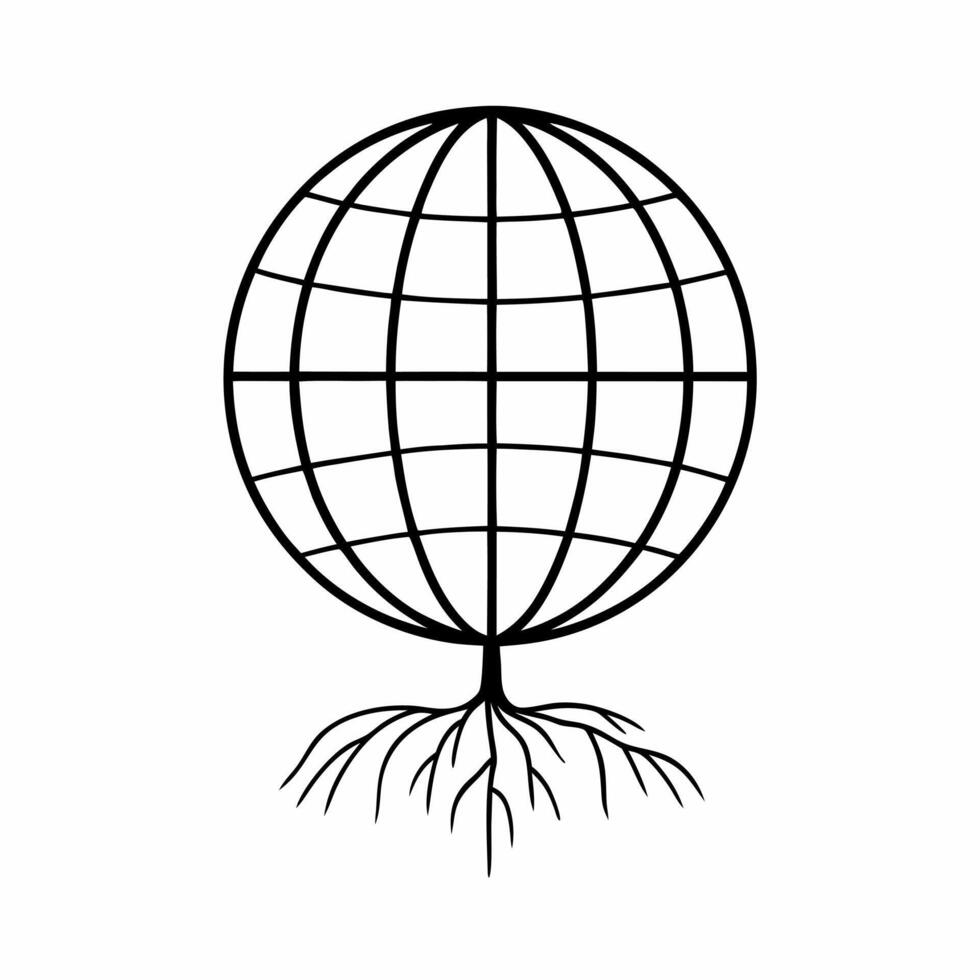 Floating Globe Growing Roots concept as A globe with roots extending downward floats mid air against a white background The camera captures a straight on shot symbolizing global c Square Square vector