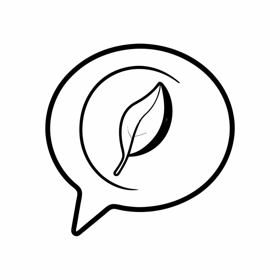 Floating Leaf within Chat Bubble concept as A green leaf enclosed within a chat bubble floats mid air against a white background The camera angle is centered to emphasize environm Square Square vector