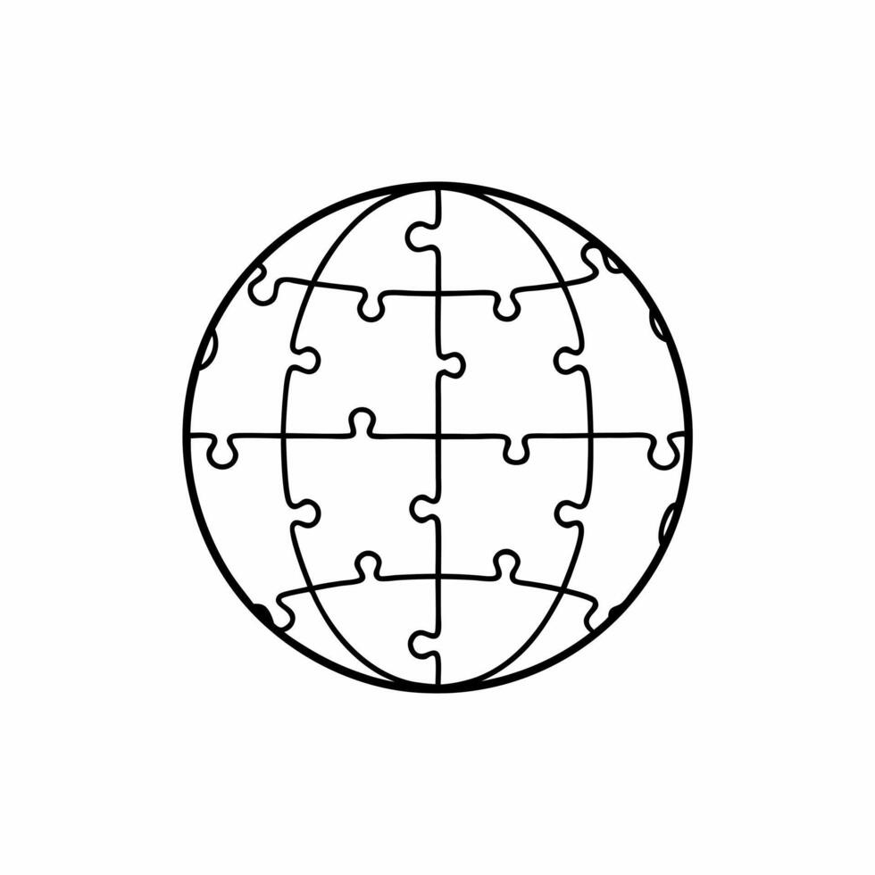 Floating puzzle pieces forming a globe isolated on white background concept as A illustration of puzzle pieces coming together in mid air to form a globe symbolizing global Square Square vector