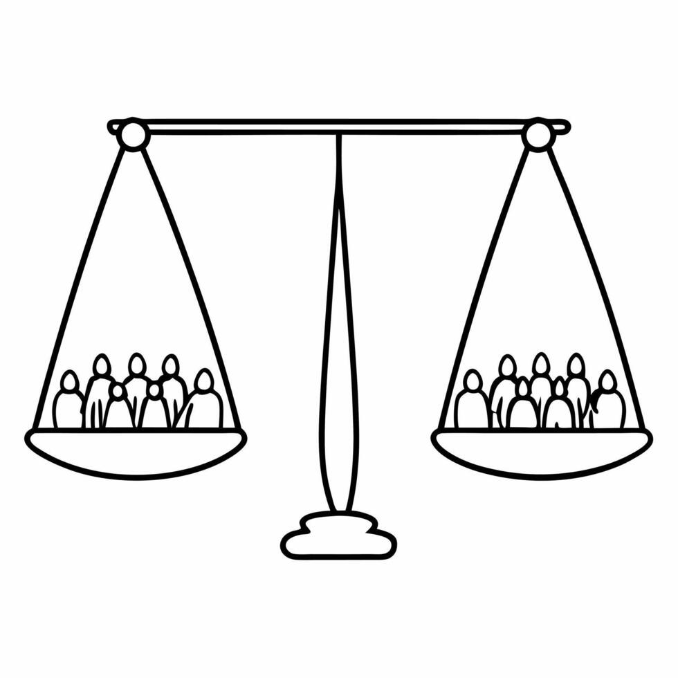 Floating scales balancing growth and community concept as Close up of scales suspended in air with a sprouting plant on one side and diverse community figures on the other Camera Square Square vector