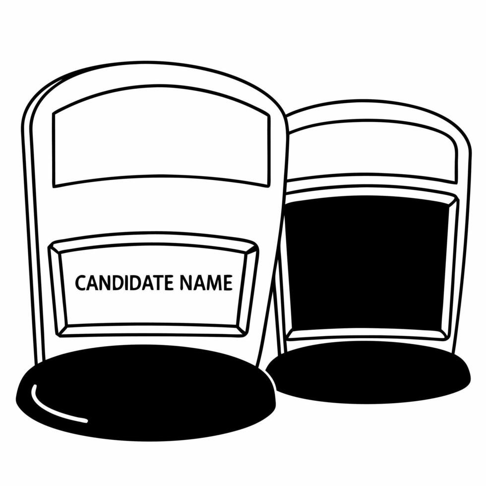 Glossy debate podiums concept as Wide shot of two glossy debate podiums with Democracy etched on the front Camera slowly circles the podiums Copy space on dark background for pol Square Square vector