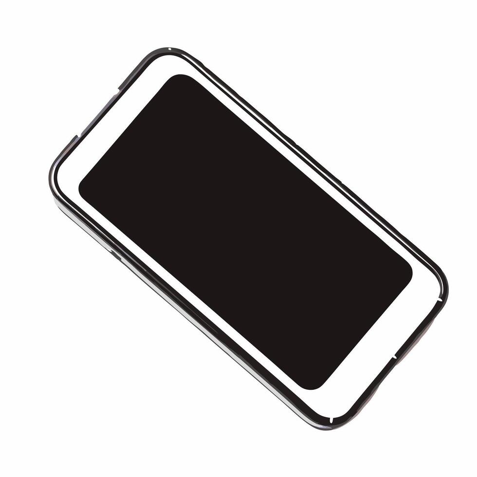 Glossy Mobile Phone with Copy Space concept as A glossy mobile phone with a blank screen lies on a plain white surface with ample copy space around The camera captures a top down Square Square vector
