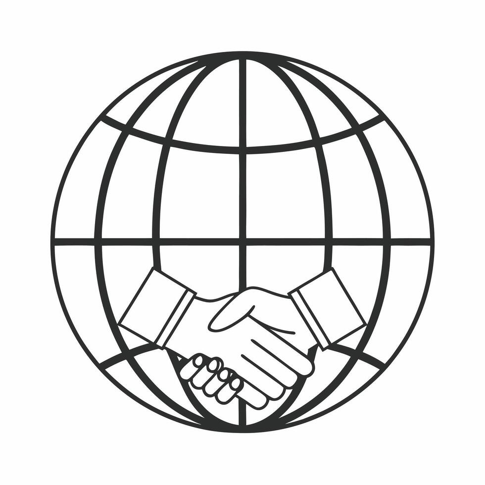Handshake and Globe Icon concept as A graphic showing a handshake overlaying a globe representing global collaboration in ESG negotiations Isolated on a white background th Square Square vector