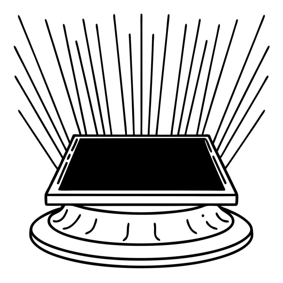 Holographic portable charger with floating energy beams concept as Pedestal shot moving upwards revealing a holographic portable charger on a white surface Holographic energy beam Square Square vector
