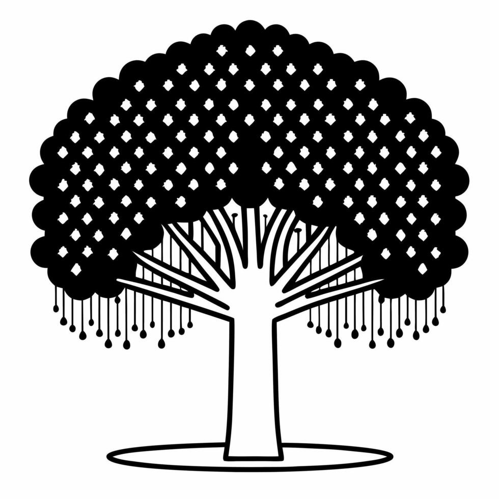 Holographic tree with data leaf canopy concept as Panning shot of a holographic tree with a canopy made of floating data points and sustainability metrics Camera moves through the Square Square vector