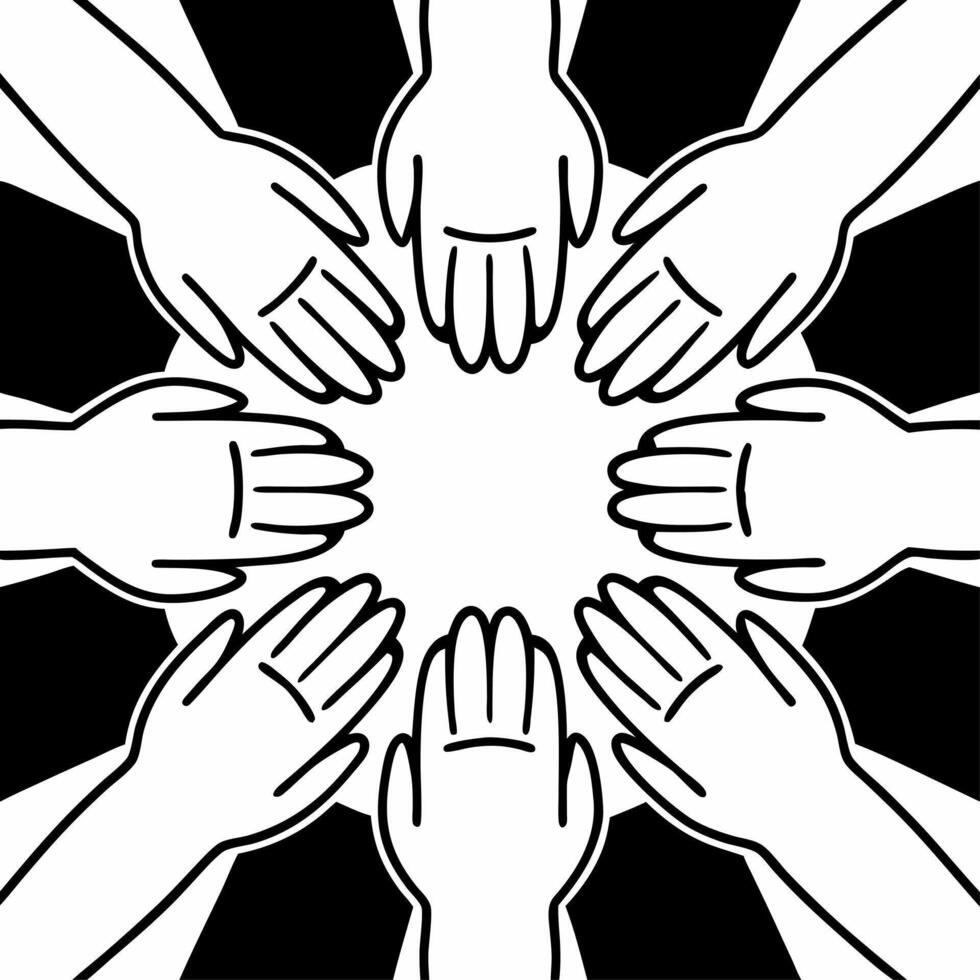 Intergenerational mindfulness practice concept as Close up of hands of different ages joining in a mindfulness exercise zooming out to show an intergenerational group Camera moves Square Square vector