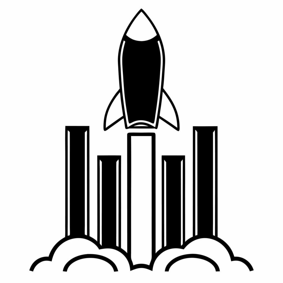 Isolated rocket launching from a bar chart concept as A image of a rocket taking off from the highest bar of a bar chart symbolizing rapid growth and success in business Th Square Square vector