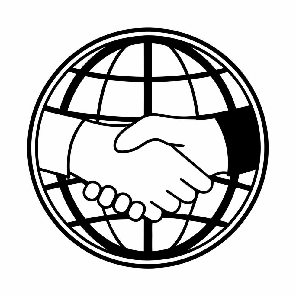 Isolated handshake over a globe silhouette concept as A image of a handshake placed over a faint silhouette of a globe symbolizing global business partnerships and community Square Square vector