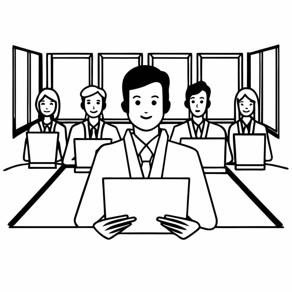 Leader candidly reviewing financial reports with a team in the office concept as A candid shot capturing a business leader reviewing financial reports with a team in an office sett Square Square vector
