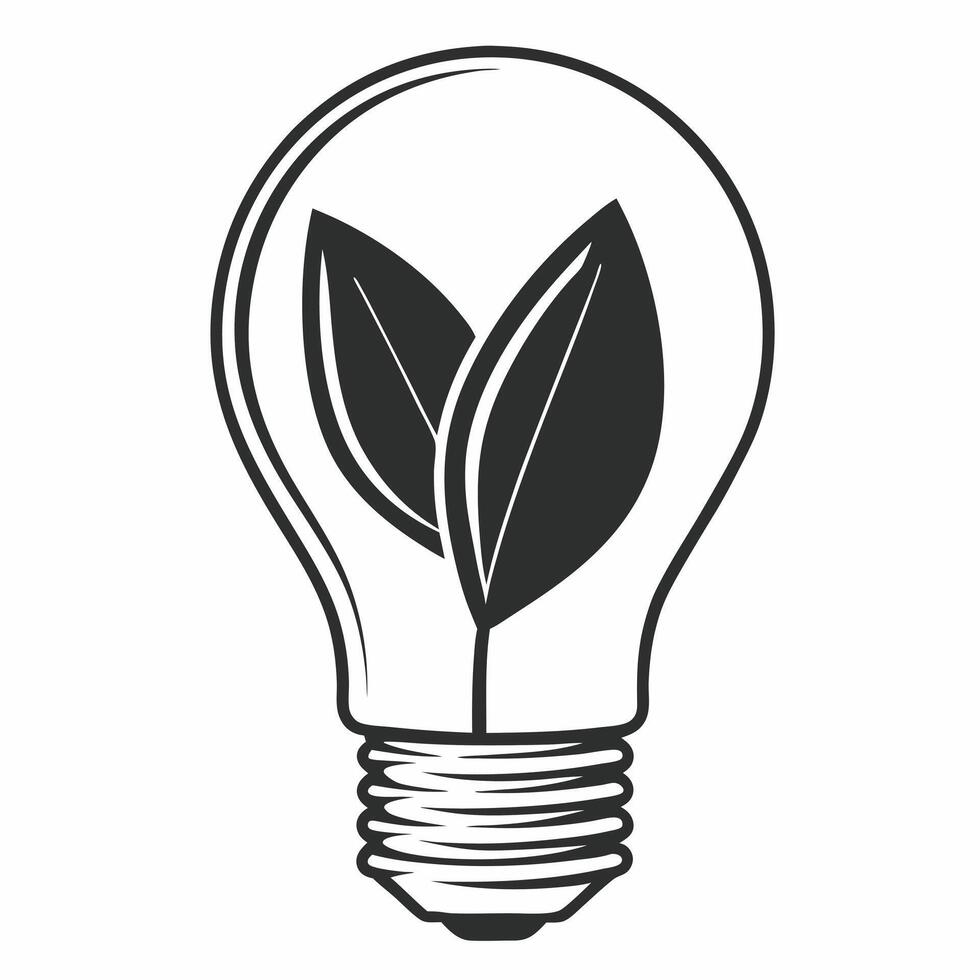 Lightbulb and Leaf Icon concept as A illustration of a lightbulb intertwined with a leaf symbolizing eco friendly innovation The design is isolated on a white background pe Square Square vector