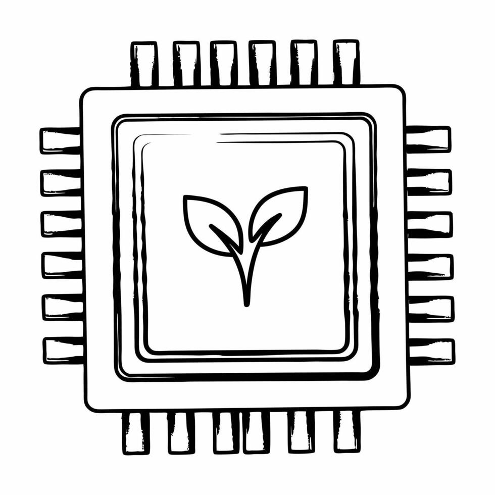 Macro image of a plant sprouting from a circuit board concept as Close up of a small green plant sprouting from a circuit board symbolizing growth and innovation in the technologic Square Square vector