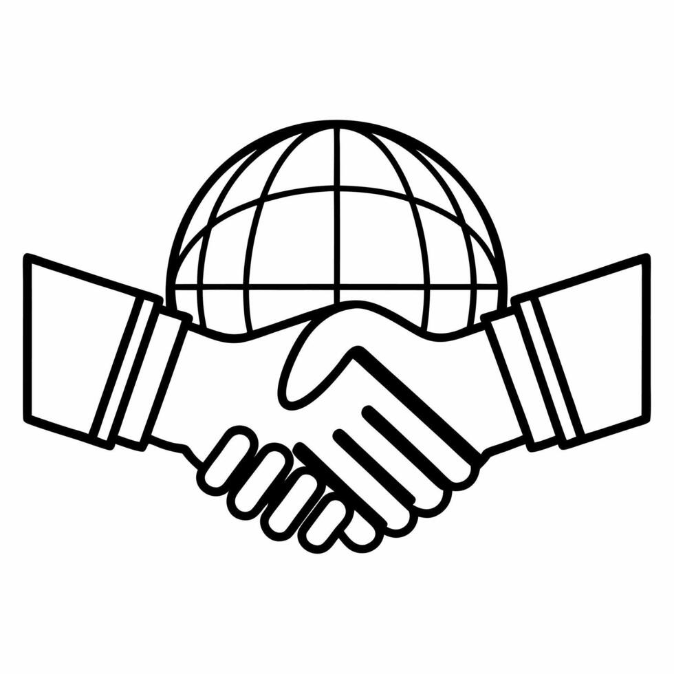 Macro of Handshake Over Globe concept as A close up image of two hands shaking over a small globe The camera focuses on the handshake and globe symbolizing global compromise and c Square Square vector