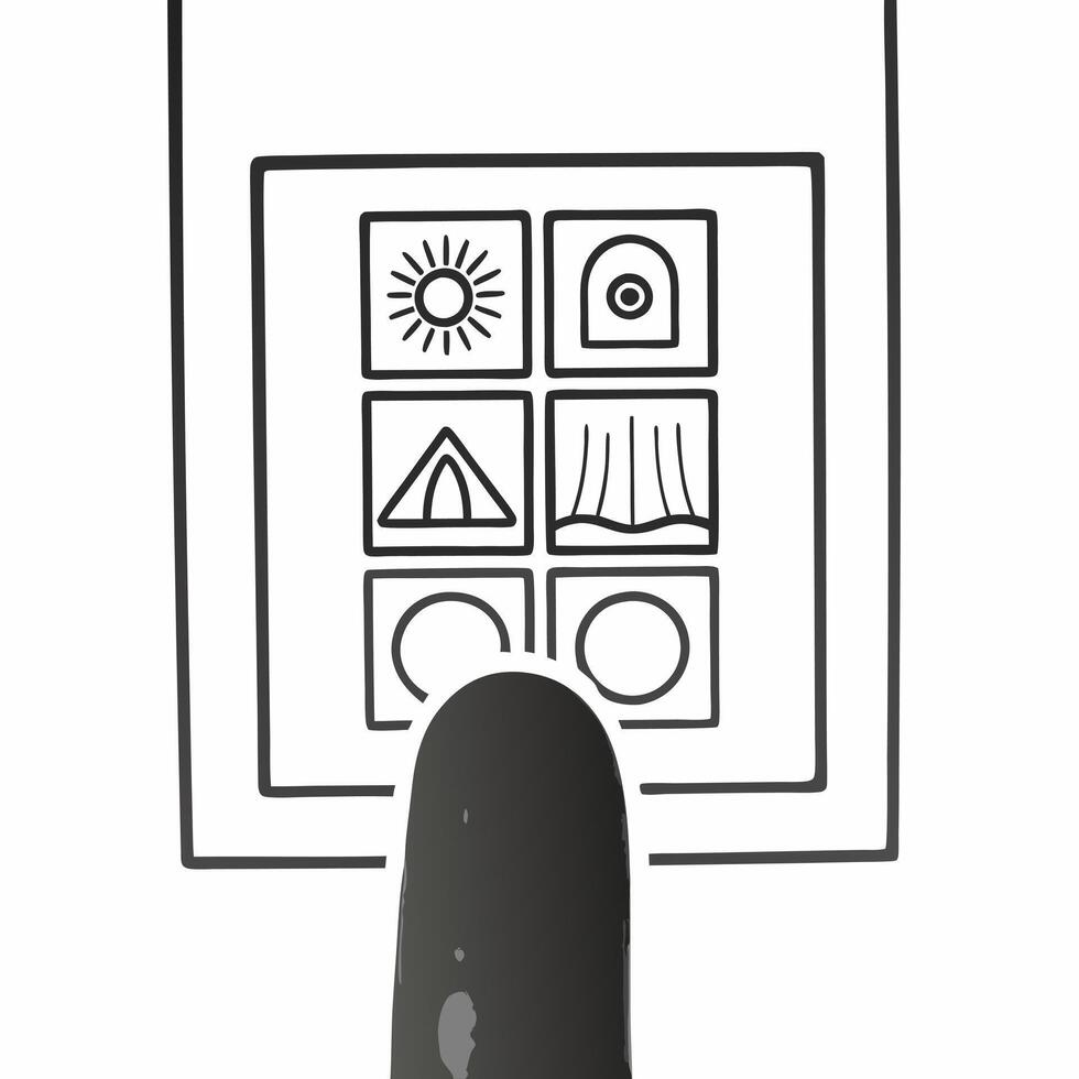 Macro of Hand Touching Holographic Interface with Eco Icons concept as A close up image of a finger interacting with a holographic interface displaying eco friendly icons The came Square Square vector