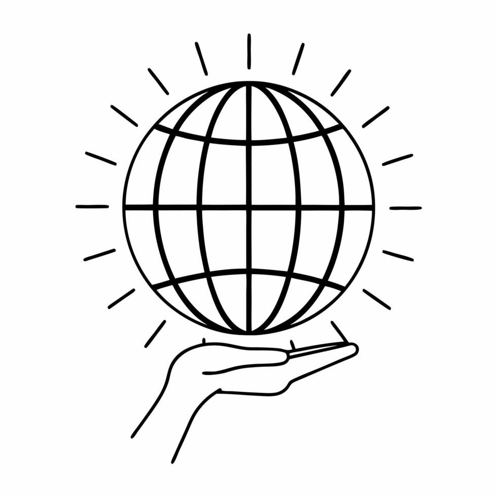 Macro of Holographic Globe in Businessmans Hand concept as A close up image of a businessmans hand holding a glowing holographic globe The camera angle captures both the hand and Square Square vector