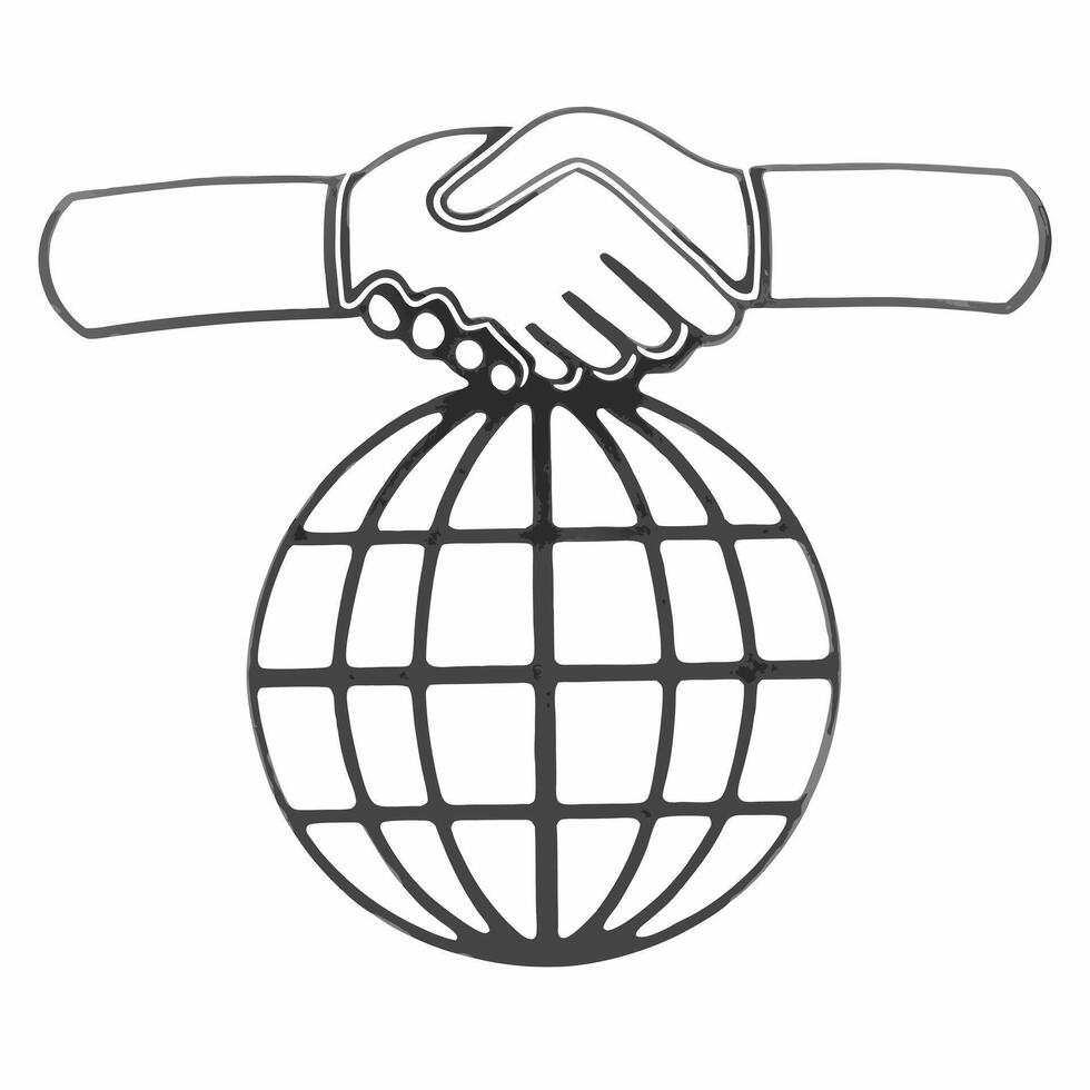 Macro of Holographic Hands Shaking over Globe concept as A close up image of two holographic hands shaking above a globe The camera focuses on the handshake and the globe symboliz Square Square vector