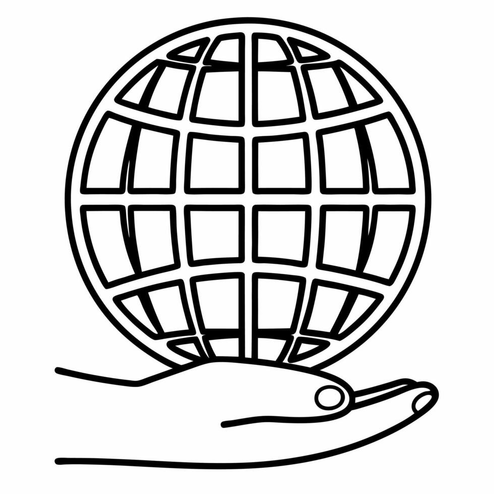Macro shot of a digital holographic globe floating above a hand symbolizing global business leadership concept as A close up image showing a holographic globe floating just above a Square Square vector