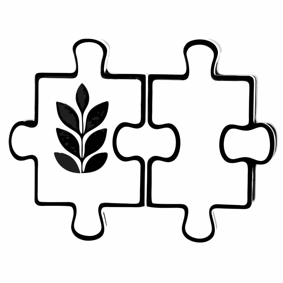 Macro of Puzzle Pieces Connecting with Leaf concept as A close up image of two interlocking puzzle pieces one featuring a green leaf coming together The camera zooms in to capture Square Square vector