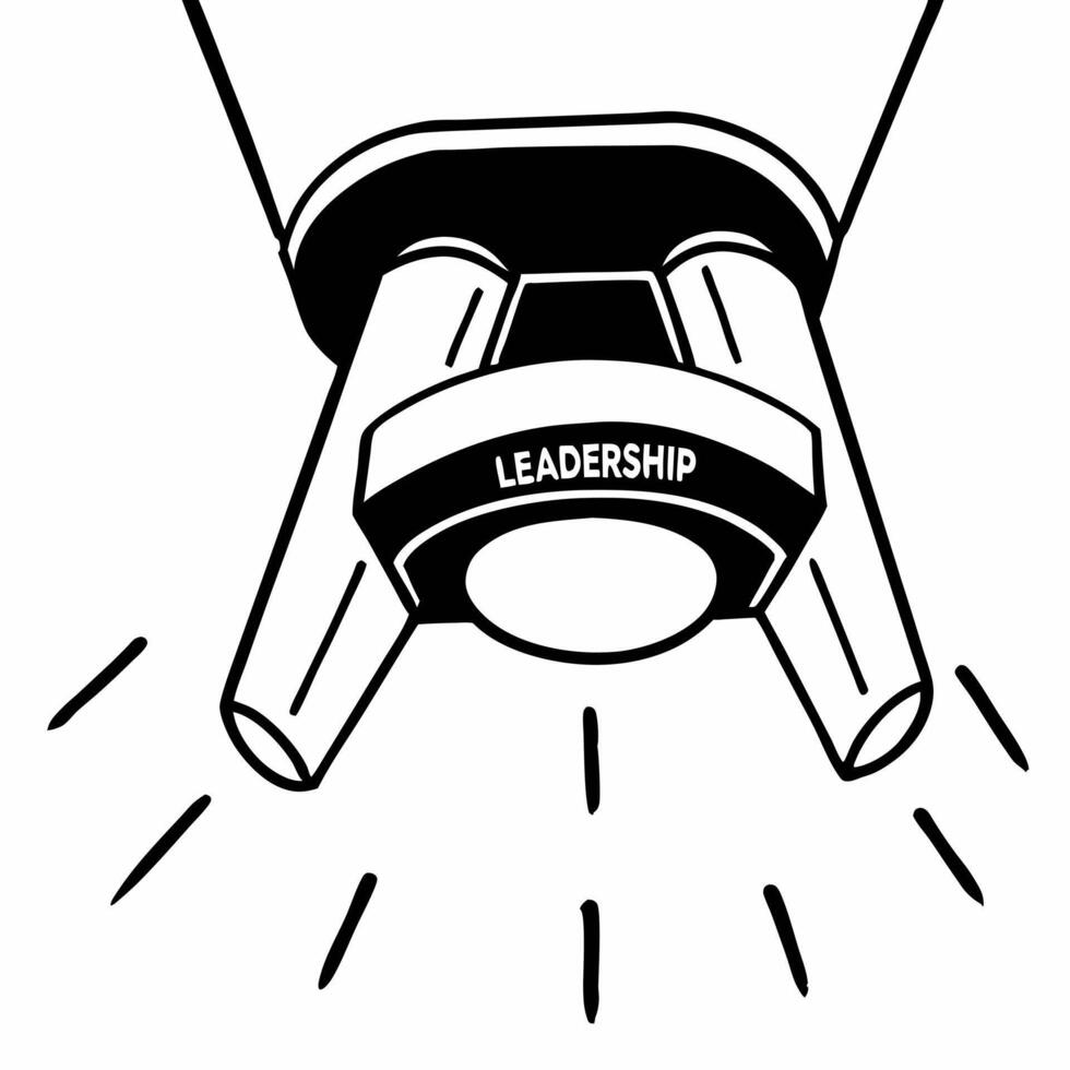 Macro view of a robotic arm holding a glowing leadership emblem concept as A close up shot of a robotic arm holding a glowing emblem marked with the word Leadership symbolizing th Square Square vector