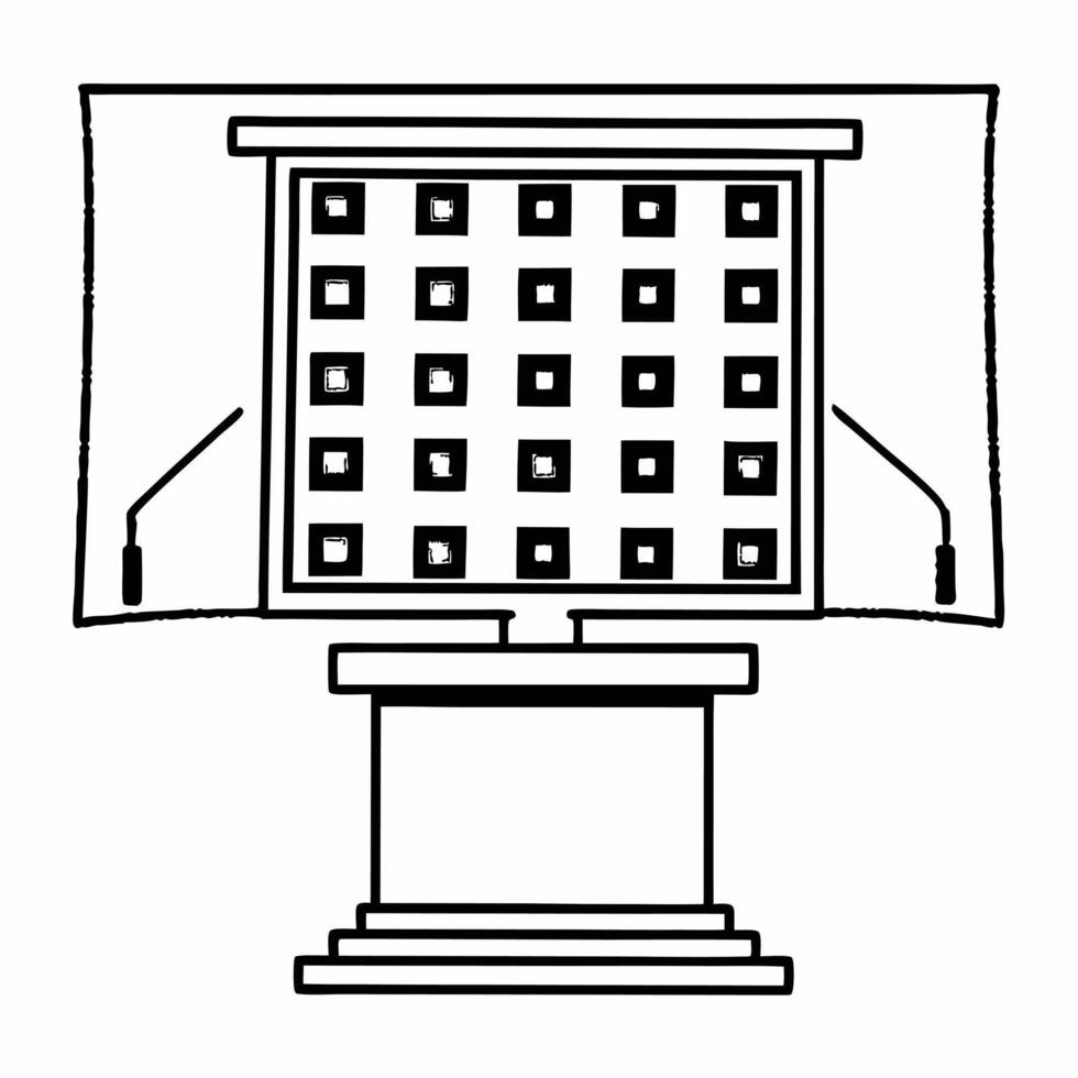 Podium with policy comparison matrix concept as Wide shot of a podium with a holographic display showing a matrix comparing candidate policies Camera moves across the matrix highl Square Square vector