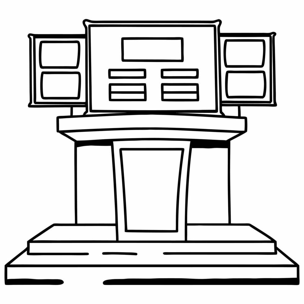 Podium with real time fact checking display concept as Medium shot of a podium with a digital display showing real time fact checking of political statements Camera pans across ch Square Square vector