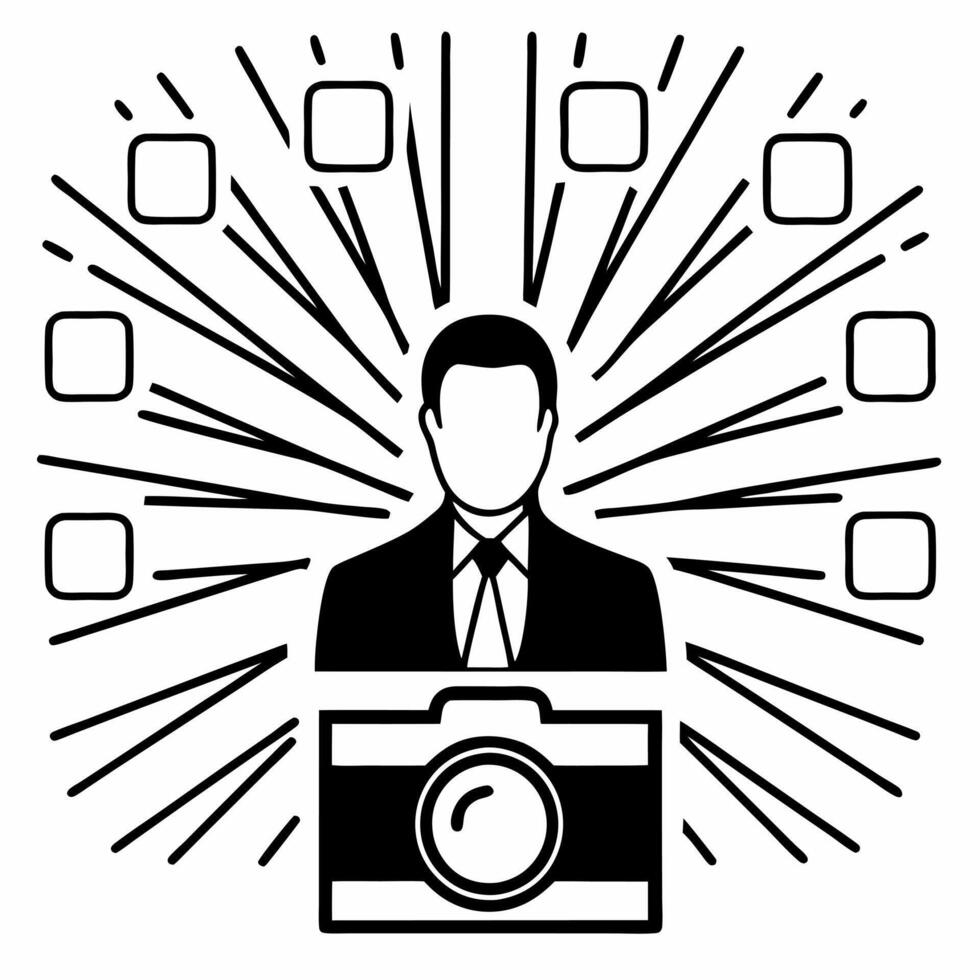 Politician avatar in social media landscape concept as Medium shot of a politicians digital avatar standing amidst a landscape of social media icons and engagement metrics Camera Square Square vector