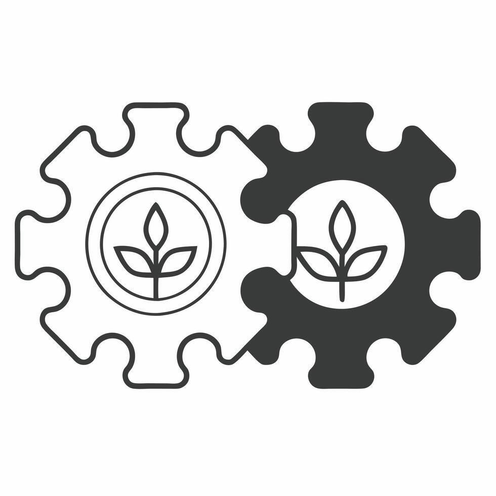 Puzzle Pieces with Plant Icon concept as A image of two interlocking puzzle pieces one featuring a plant icon symbolizing problem solving in environmental contexts Isolated Square Square vector