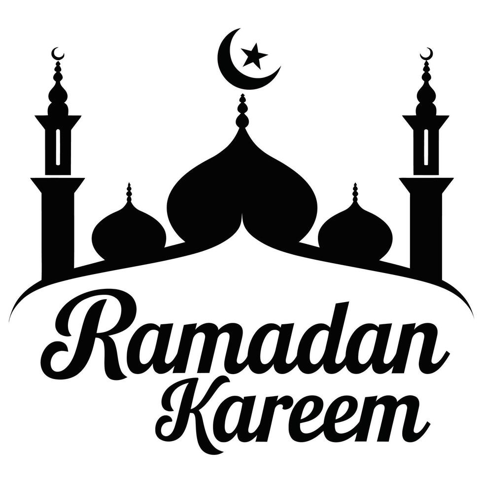 Modern Calligraphy with Mosque Silhouette for Ramadan Kareem. vector