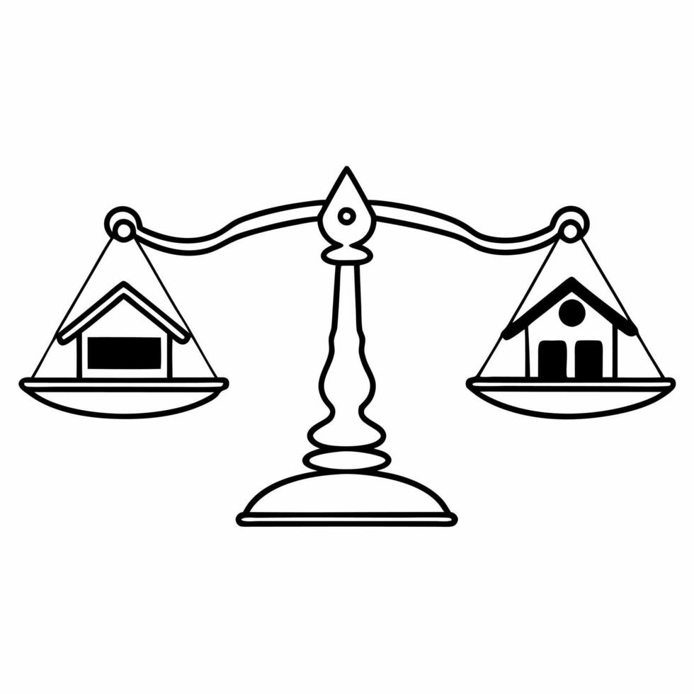 Scales balancing a piggy bank and a house concept as of a balance scale with a piggy bank on one side and a house on the other isolated on white The scale is intricately de Square Square vector