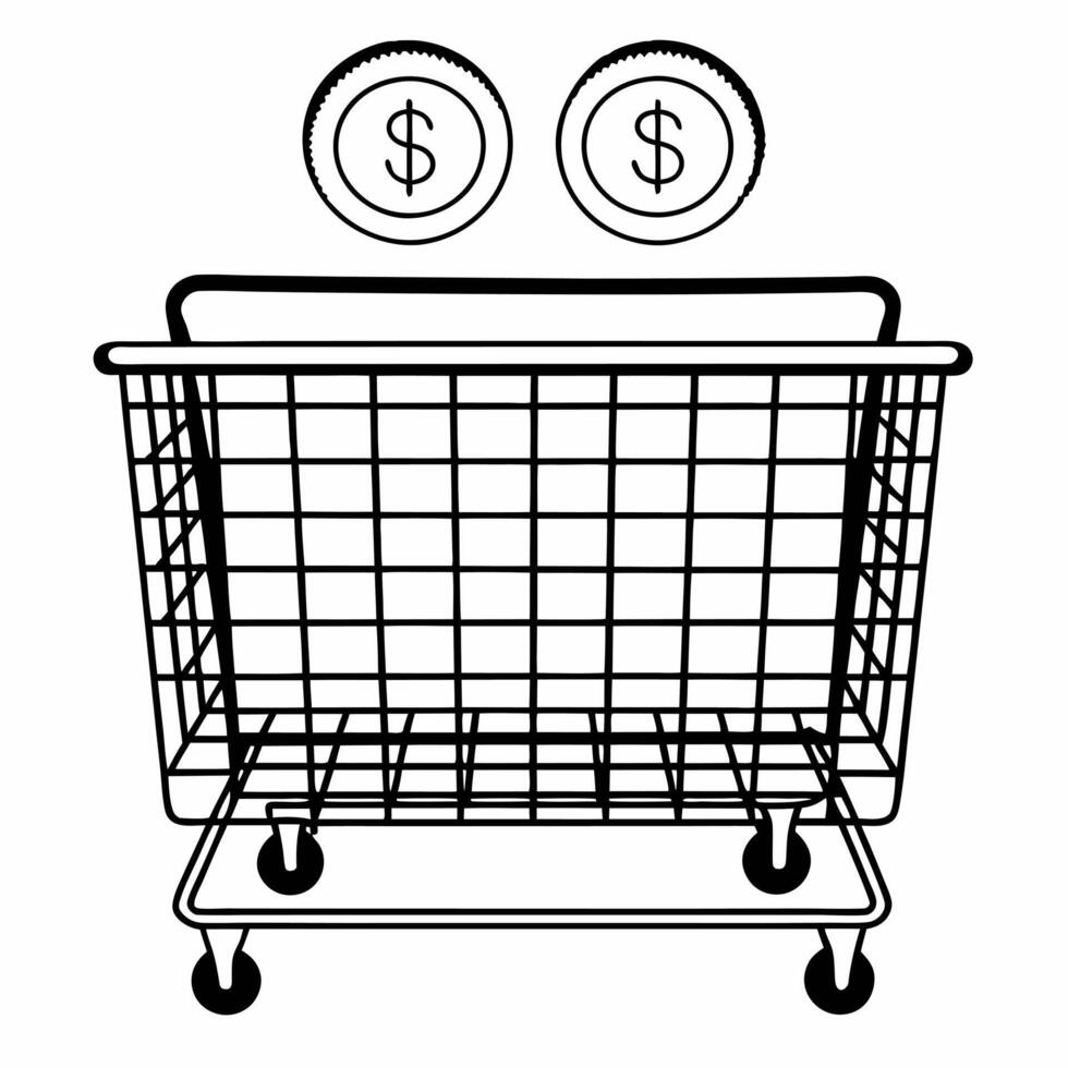 Shopping cart with holographic revenue icons concept as A shopping cart sits on a glossy white surface with two floating holographic icons a dollar sign and a percentage symbol rep Square Square vector