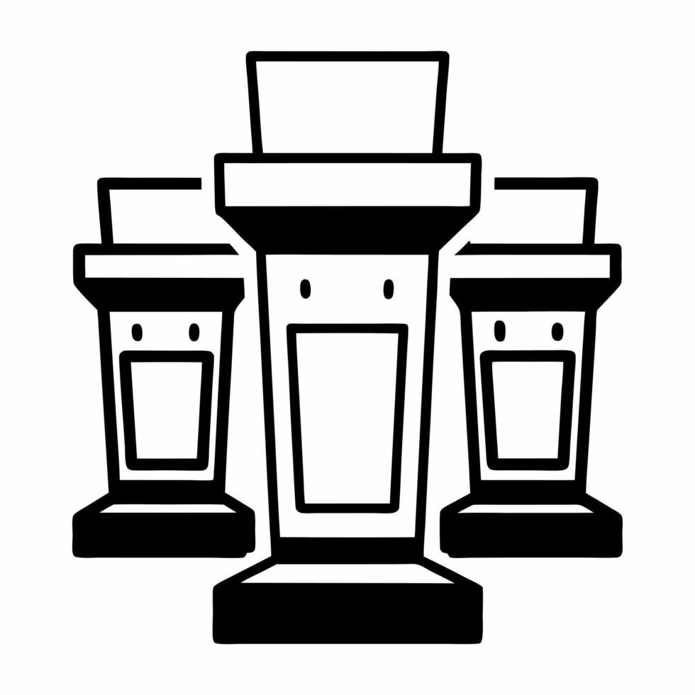 Soft focus debate podiums with data overlay concept as Wide shot of blurred debate podiums with sharp data overlays showing real time sentiment analysis Camera slowly pans across Square Square vector