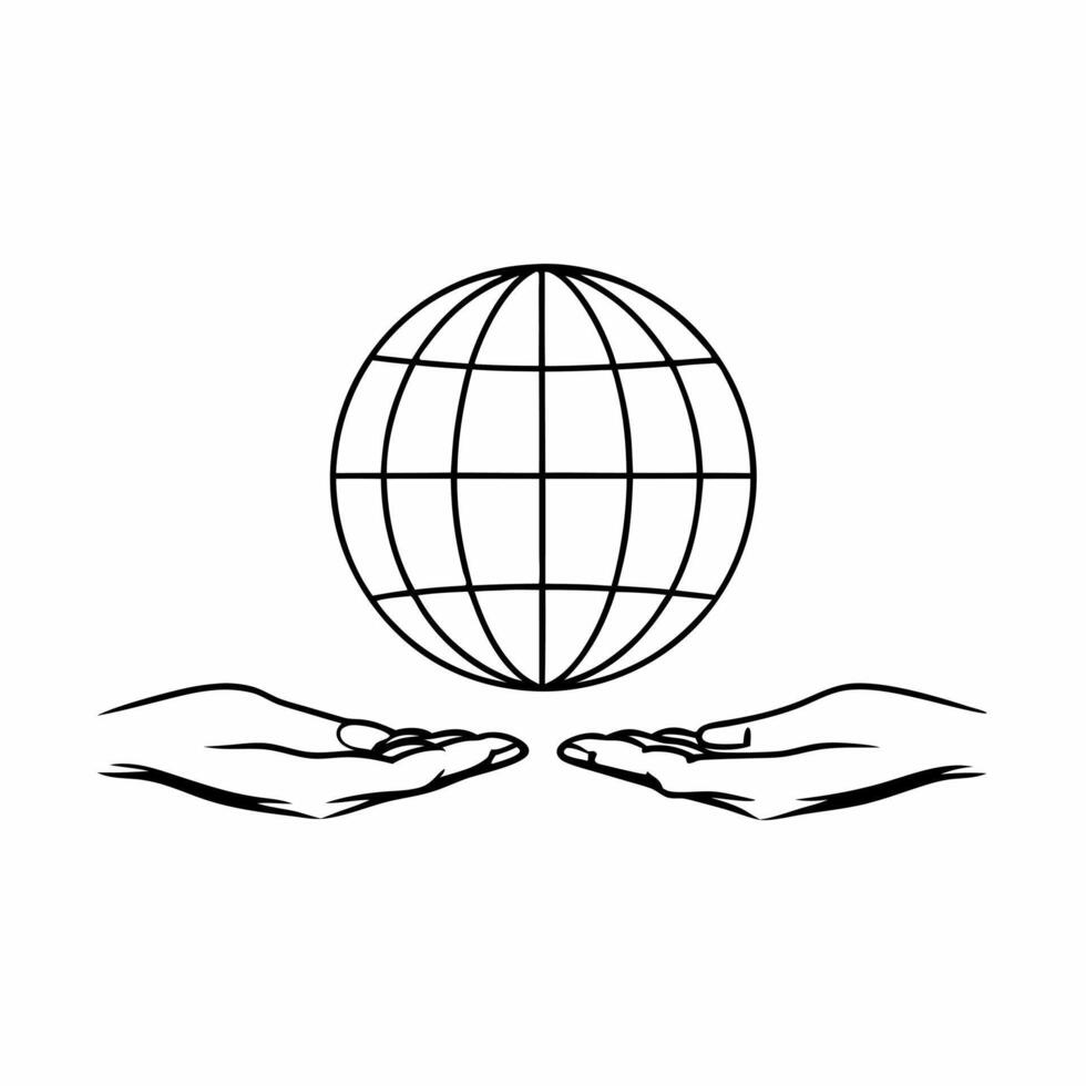 Two hands holding a floating globe isolated on white background concept as A image of two hands supporting a globe that hovers above them symbolizing global community and sh Square Square vector
