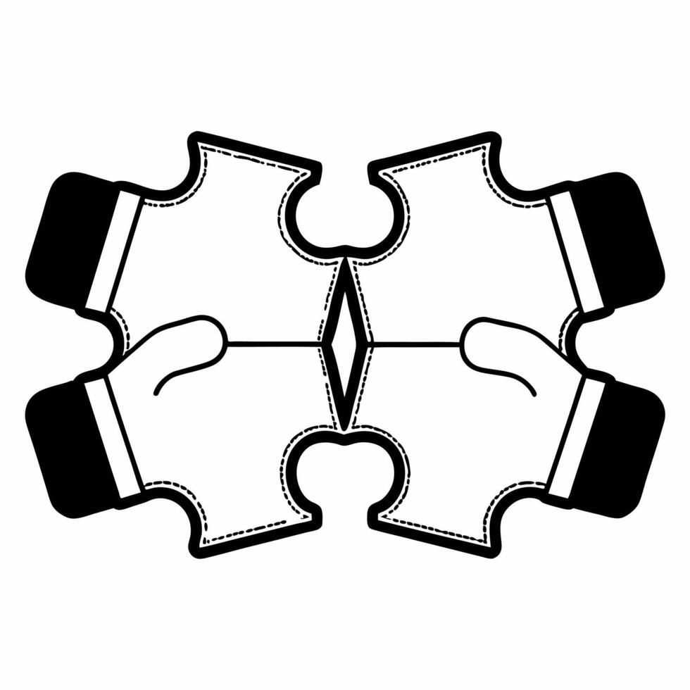 Two puzzle pieces with handshake icon concept as A illustration of two puzzle pieces fitting together each displaying a handshake icon representing business compromise and p Square Square vector