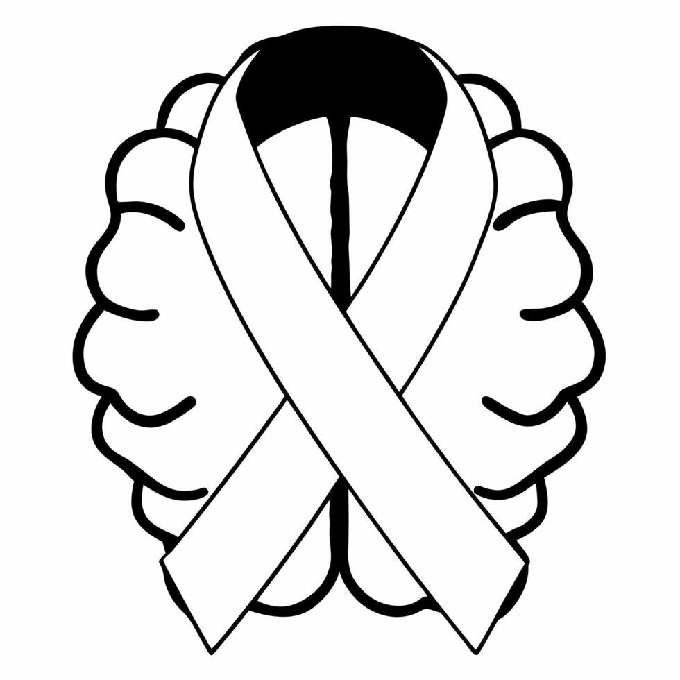 White mental health awareness ribbon concept as Illustration of a white ribbon forming a brain shape representing mental health awareness Camera slowly rotates around the ribbon r Square Square vector