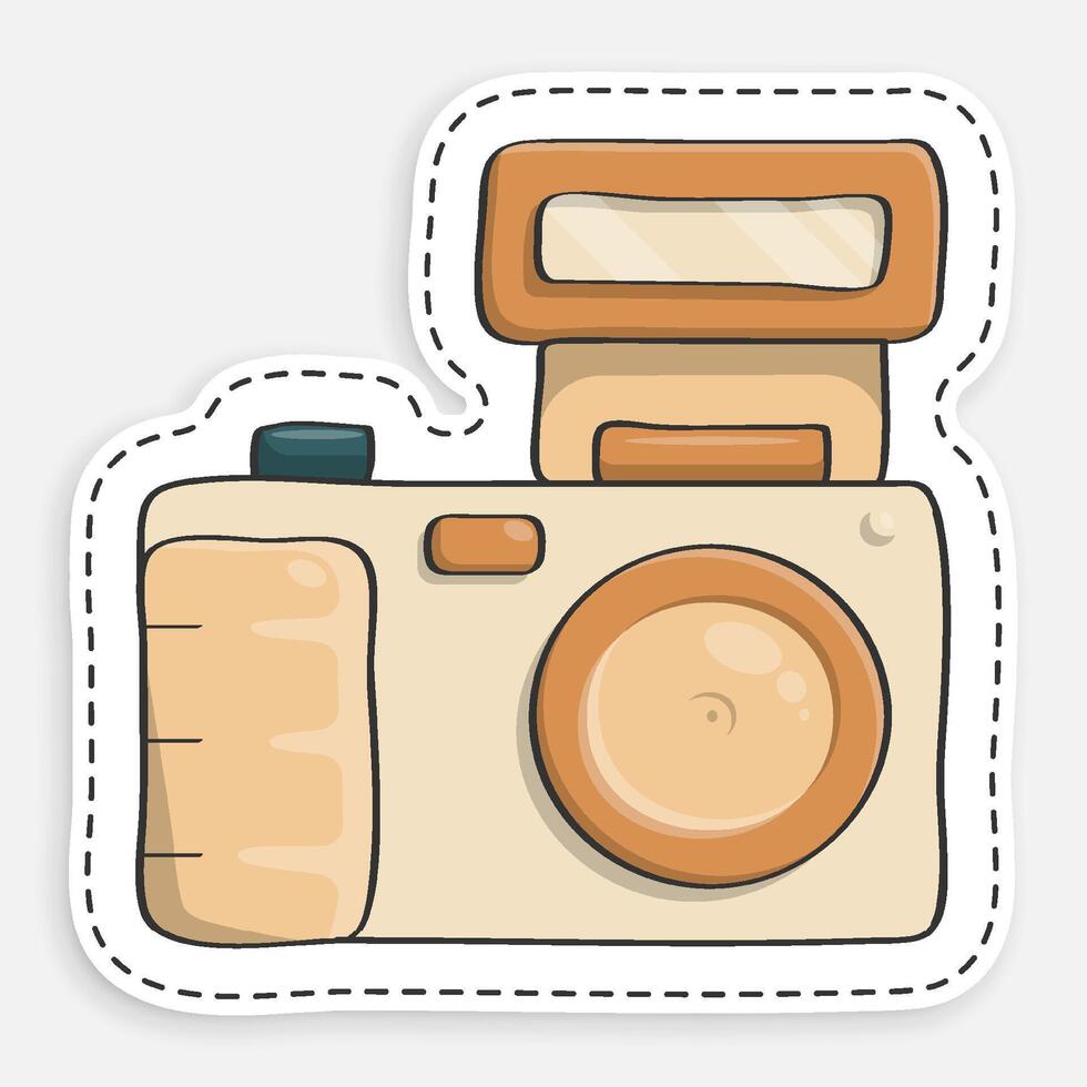 cartoon icon of doodle camera, equipment for photography and selfie. World Photography Day August 19th. isolated on white background vector