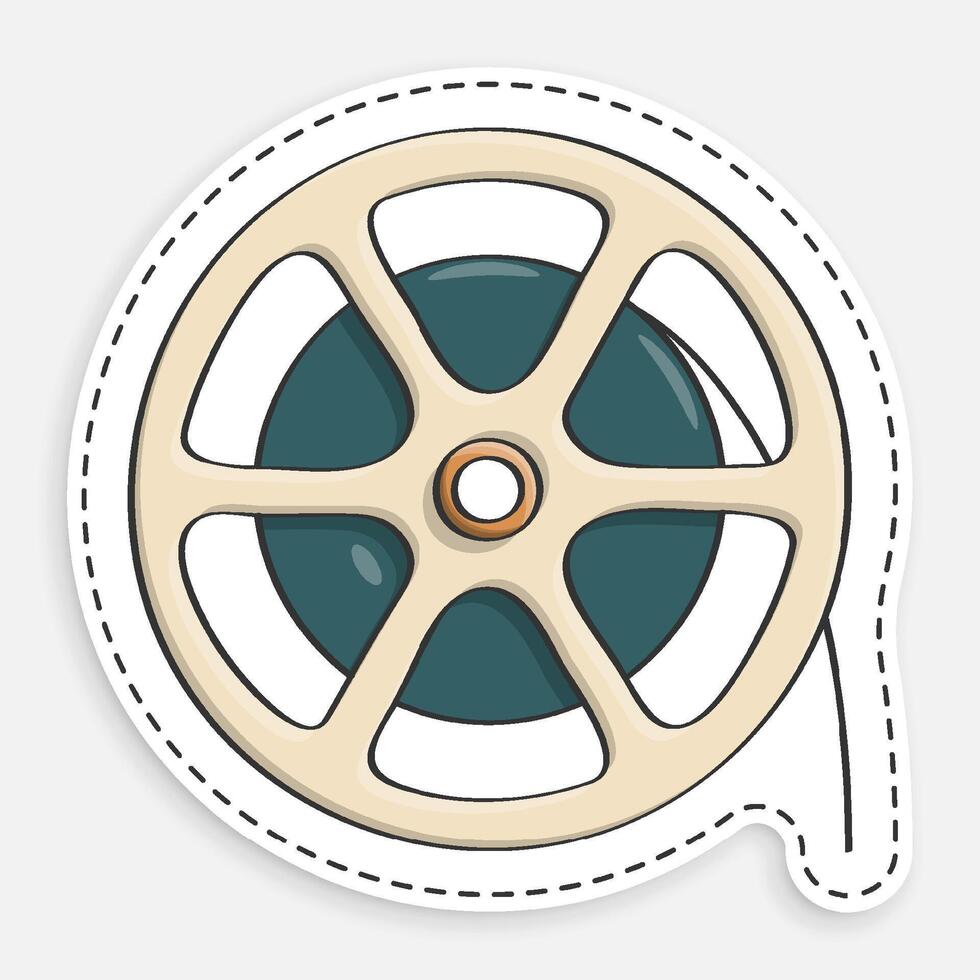 cartoon icon of doodle Reel with old 35 mm photo film. World cinema day December 28th. image isolated on white background vector