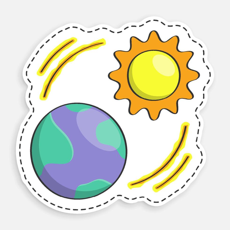 cartoon icon of doodle Sun shines on planet Earth. Changing seasons on planet. Global warming. Increase in ambient temperature. image isolated on white background vector
