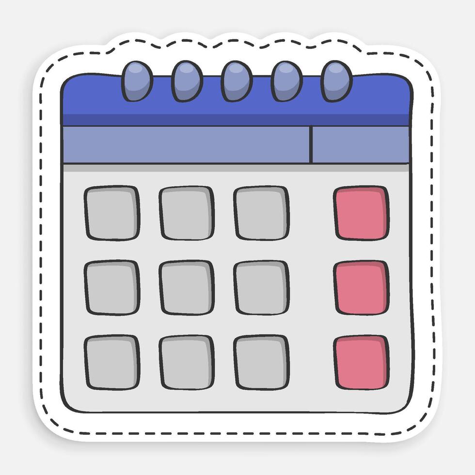 cartoon icon of doodle Paper wall calendar. Marking days of week, months on calendar. isolated on white background vector