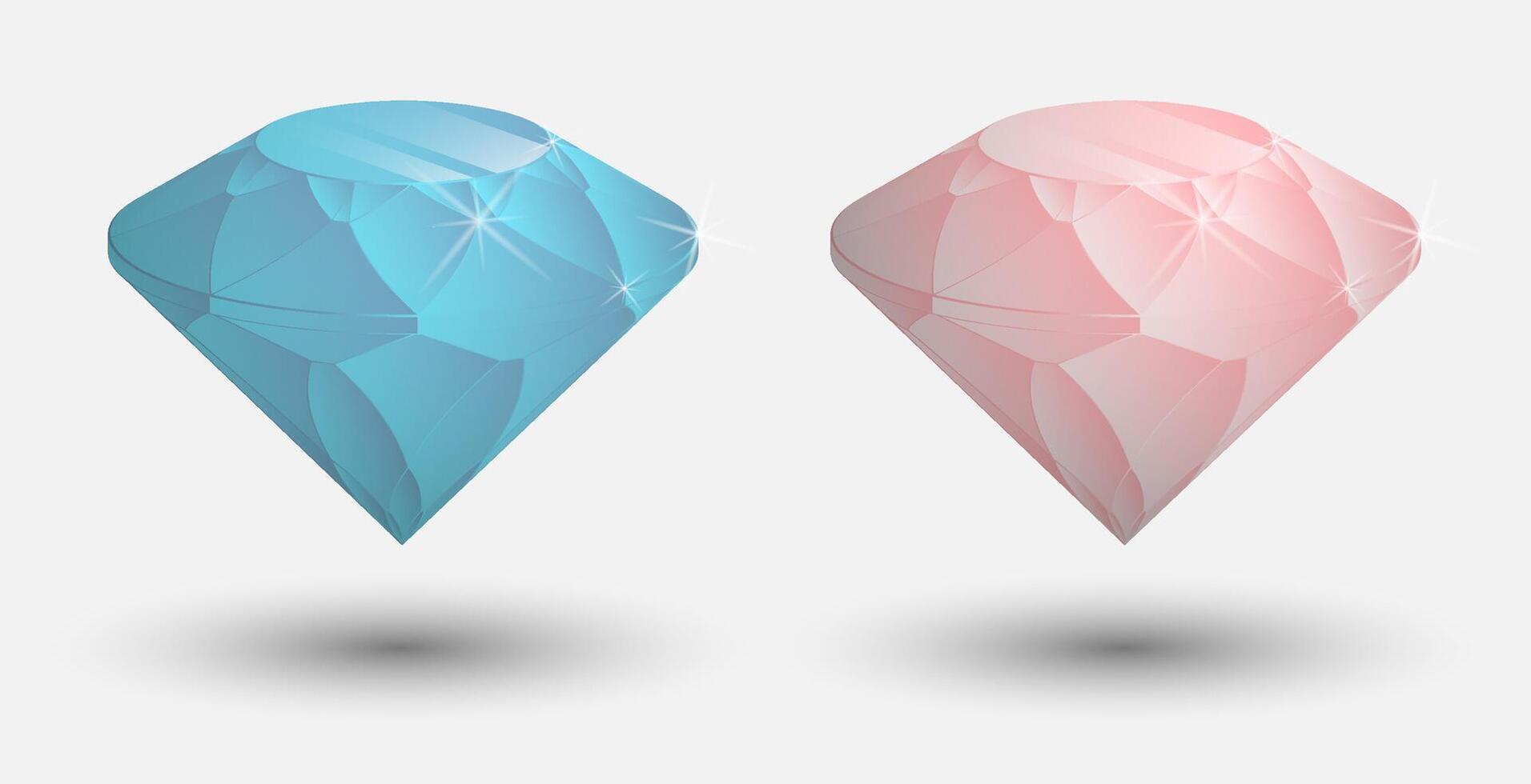 Realistic blue and pink diamonds. Sparkling gems isolated on light background. Expensive holiday gift for girl for her birthday or Valentines Day. image vector