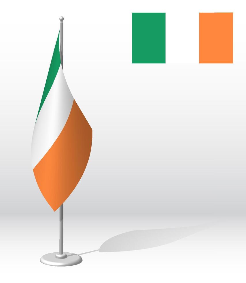 IRELAND flag on flagpole for registration of solemn event, meeting foreign guests. National independence day of IRELAND. Realistic 3D on white vector