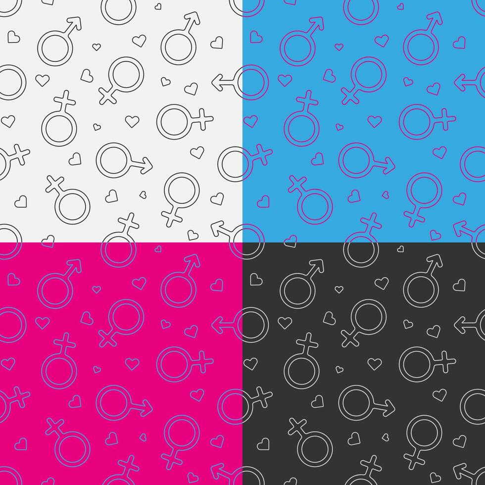 set of seamless patterns with Male and female gender symbols. Gender signs set. Ornament for decoration and printing on fabric. Design element. image vector