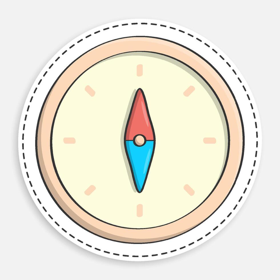 cartoon icon of doodle compass with arrow and scale. Travel, device for determining location and direction of tourist. isolated on white background vector