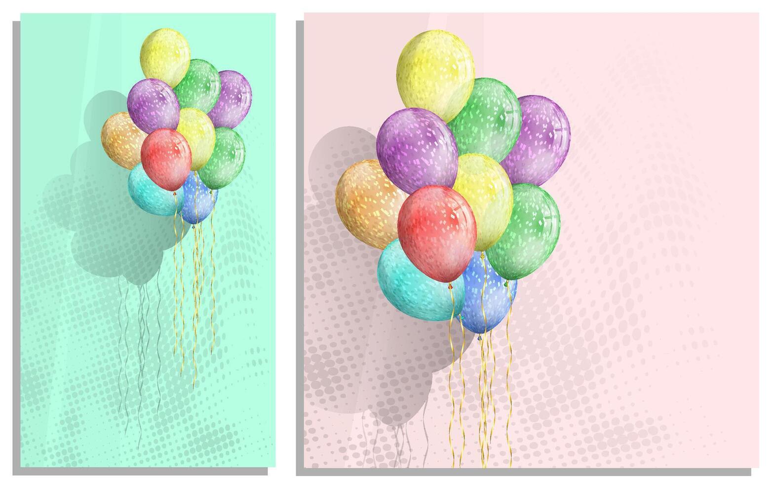 Garland of realistic balloons to decorate special occasions, birthdays on rectangular and square greeting card background. Realistic color vector